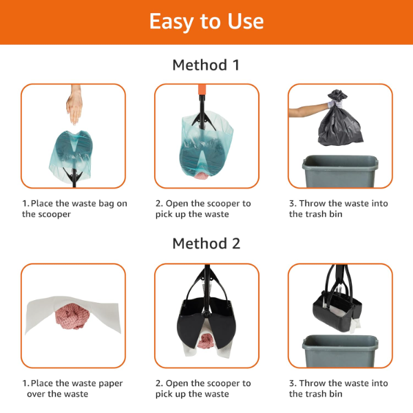 Large folding jaw poop scooper illustrating wide clamp opening for efficient pet waste pickup during outdoor use
