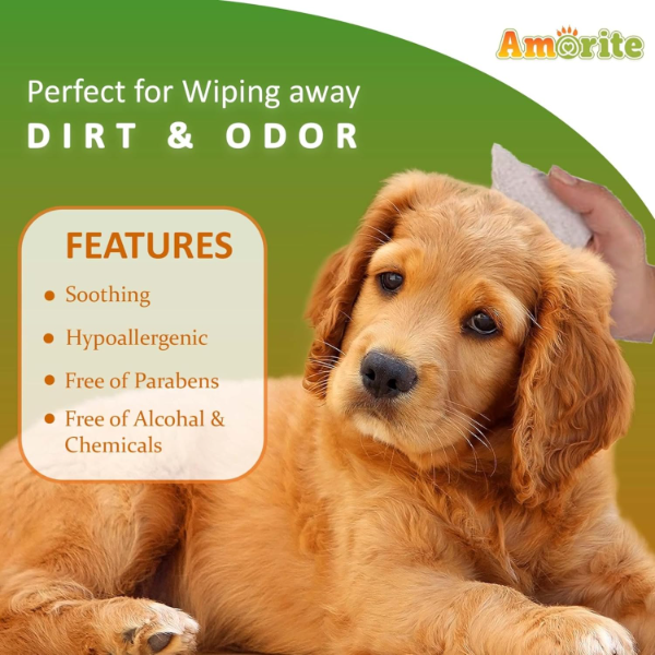 Anti-Bacterial Pet Wipes suitable for dry bathing dogs puppies and pets during regular grooming routines