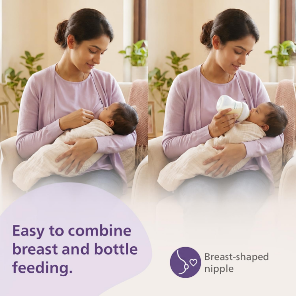 Philips Avent baby bottle with soft flexible nipple and natural latch-on design for newborns