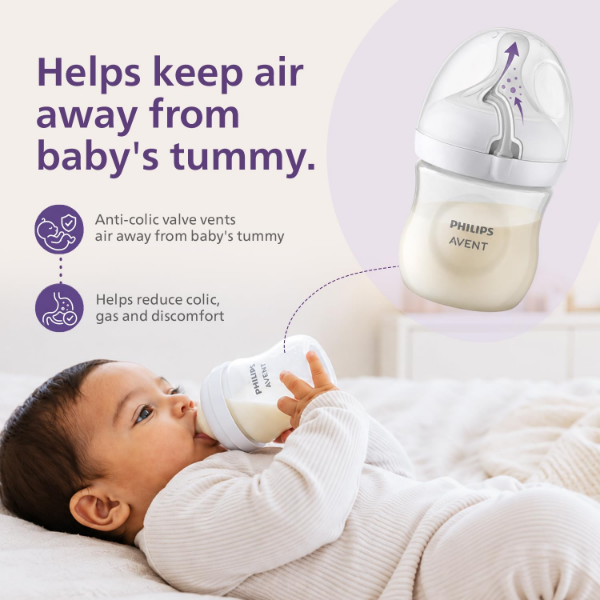 Philips Avent baby bottle with wide neck and anti-colic valve for convenient feeding routines