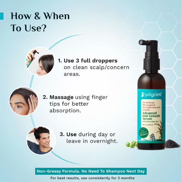 Pilgrim Hair Growth Serum lightweight non greasy formula for everyday scalp and hair care application