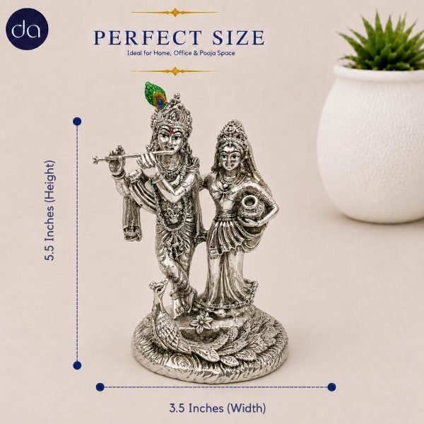 Silver Radha Krishna idol in 999 plated finish for wedding and housewarming religious gifting