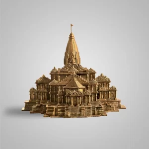 Antique bronze Ram Mandir Replica Sculpture with detailed architecture for home decor display