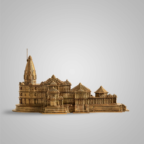 Stone powder and resin Ram Mandir Replica Sculpture with an antique bronze finish for display