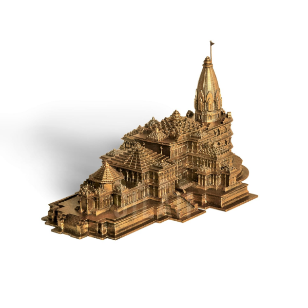 Compact Ram Mandir Replica Sculpture for shelf, desk or mantel home decor display in antique bronze