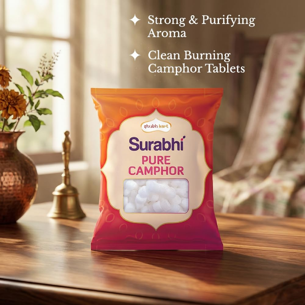 Shubhkart Surabhi pure camphor tablets for meditation, prayer and spiritual practices at home