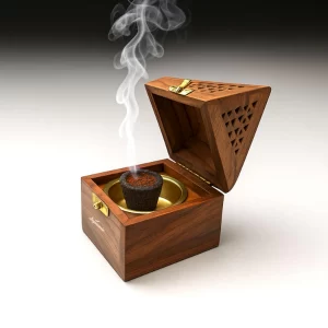 SIGNAMIO Wooden Sambrani Dhoop Stand displayed for home mandir use during daily pooja and incense rituals