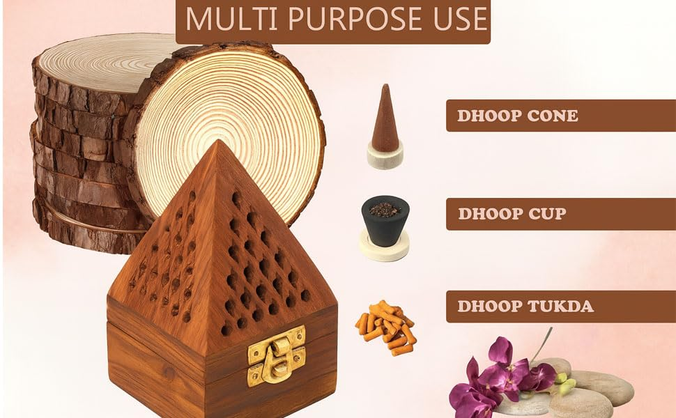 Wooden Sambrani Dhoop Stand positioned beside pooja accessories for organised home prayer rituals and worship