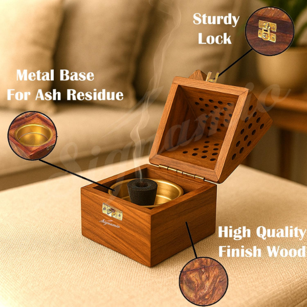 SIGNAMIO Wooden Sambrani Dhoop Stand suitable for incense use in traditional home mandir prayer settings