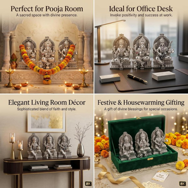 Lakshmi Ganesh Saraswati Idol for home temple, living room, study table or spiritual decor