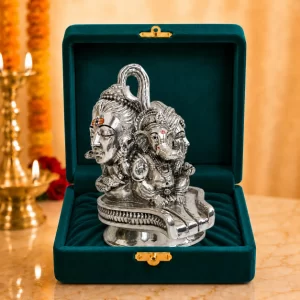 Silver plated Shiv Parivar Shivling idol, 5.5 inch design for Mahadev pooja and home decor