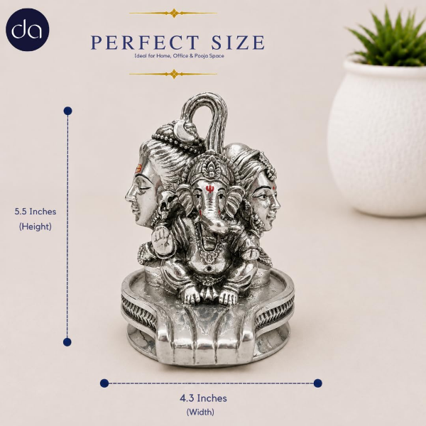 5.5 inch silver plated Shiv Parivar Shivling idol for a mandir, pooja room or meditation space
