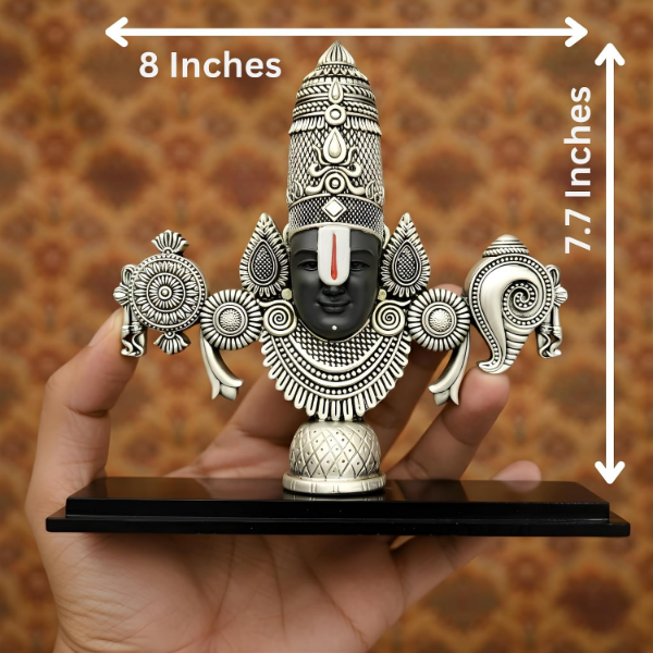 Silver plated Tirupati Balaji statue representing Lord Venkateswara Swamy for devotional home decoration