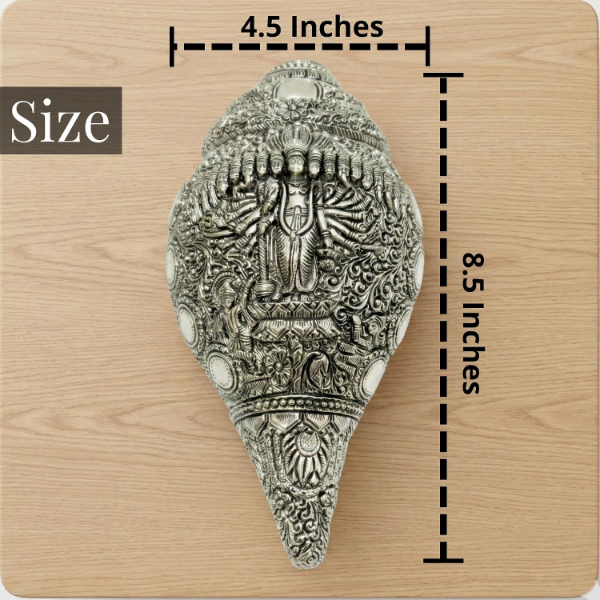 999 silver antique silver shankh idol featuring Virat Roop of Vishnu for home worship display