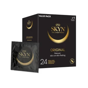 SKYN Original Condoms 24 count polyisoprene condoms product pack details for UK shoppers shown
