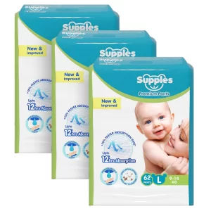 Supples Baby Diaper Pants Large size for 9-14 kg babies with 12-hour absorption and leak guard
