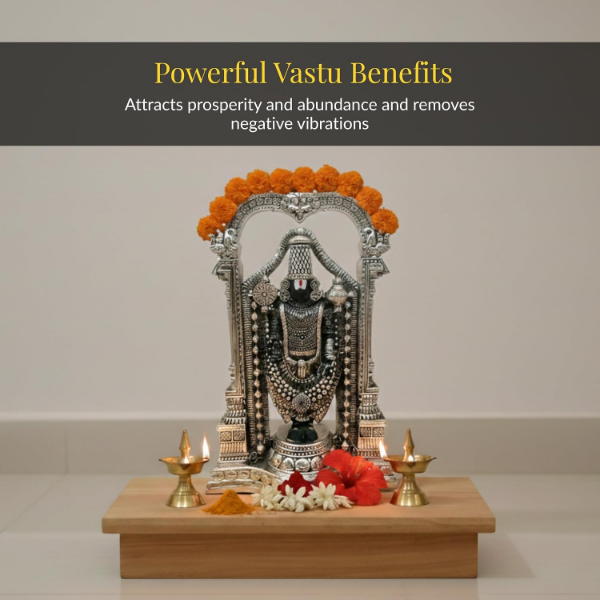 999 silver plated Standing Tirupati Balaji Idol for pooja room, mandir and auspicious office decor space