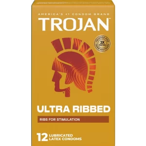 Trojan Ultra Ribbed Condoms lubricated 24 count pack of 2 for ultra stimulation and texture