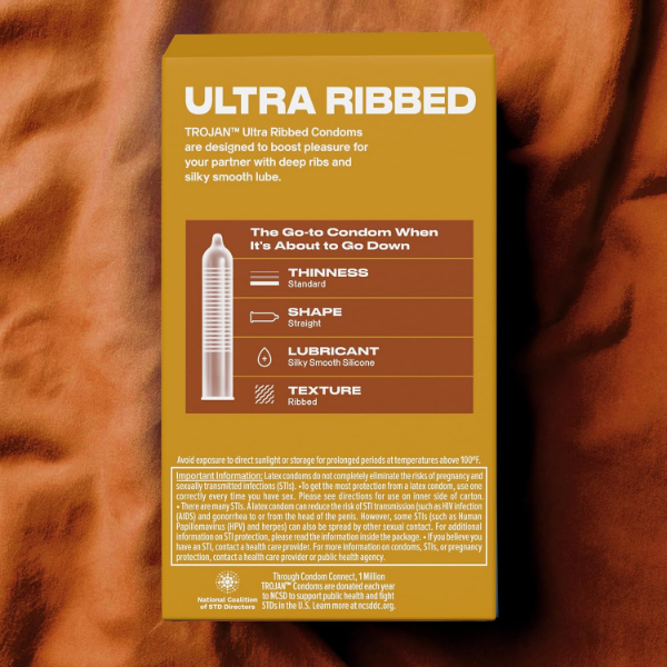 Trojan Ultra Ribbed Condoms 24 count pack with lubricated ribbed design for ultra stimulation