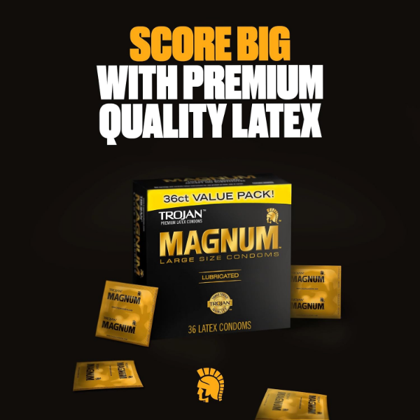 Trojan Magnum Condoms 36 count featuring silky-smooth lubricant for comfort and sensitivity during use