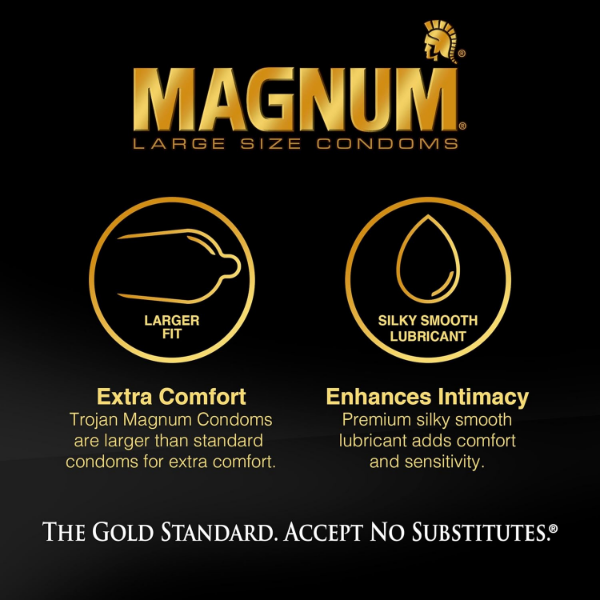 Trojan Magnum XL Condoms lubricated latex product with stated 24 count pack information shown