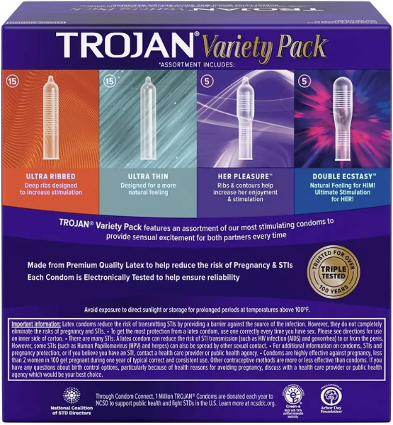 Trojan Pleasure Pack condoms featuring Fire & Ice, intensified lubricant and deep-ribbed design