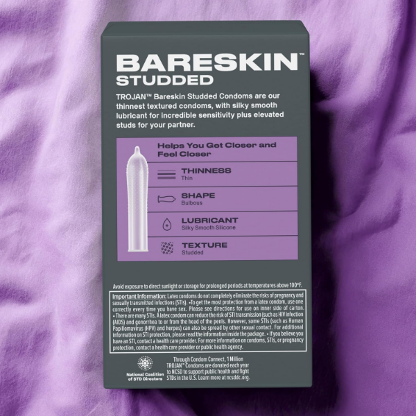 Trojan Studded Condoms with smooth lubricant and a comfort-focused condom shape for everyday comfort