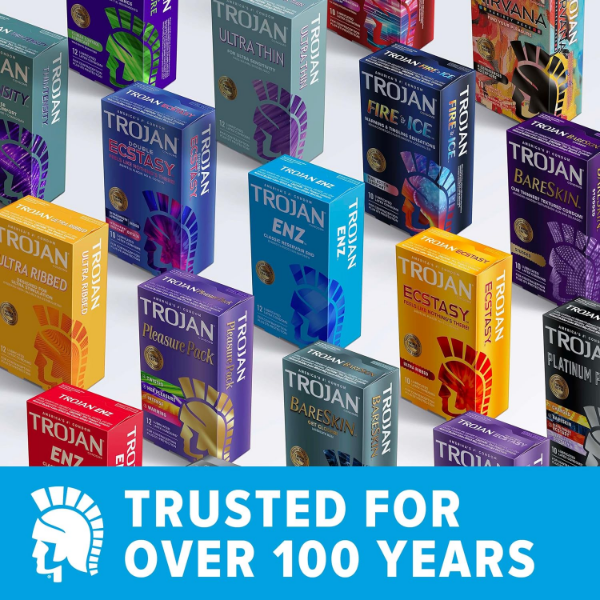 Trojan Supra condoms pack of 3 with 18 count packs and latex free ultra thin design shown clearly