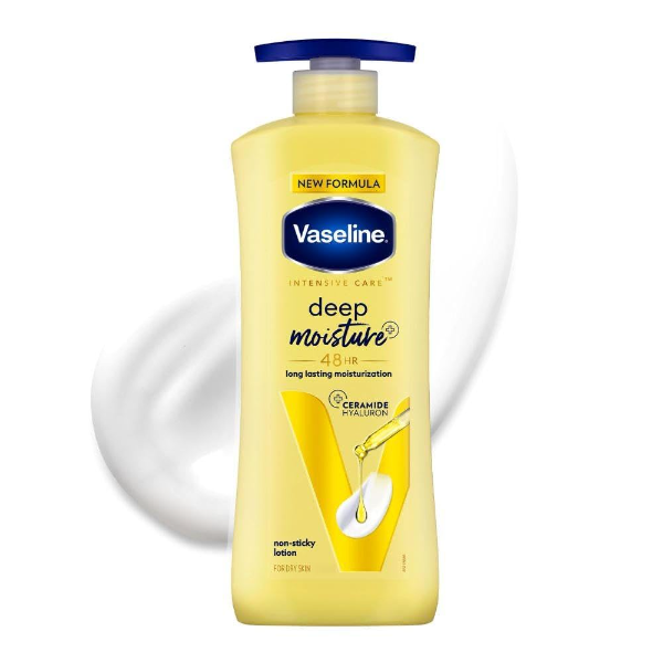 Vaseline Deep Moisture Body Lotion with ceramides for dry skin providing daily hydration and soft skin care