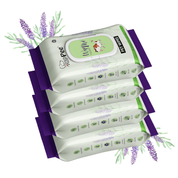 PUPPEE Biodegradable Pet Wipes for dogs cats and pets with Lavender Vitamin E and Olive Oil canisters