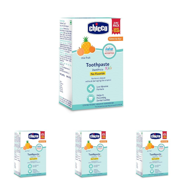 Chicco Kids Toothpaste Mix Fruit Flavour 50g for Children Aged 1–6 Years (6 Pcs) (Pack of 3)