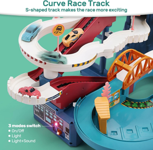 HAPPY HUES Dinosaur Toy Car Race Track Set with 4 Mini Cars for Kids Aged 3+ (Pack of 2) - Image 4