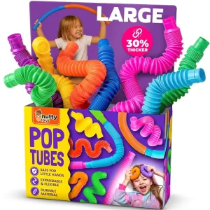 Nutty Toys 8 Pack Pop Tube Sensory Toys for Kids, Toddlers, Tweens & Teens (Pack of 2)