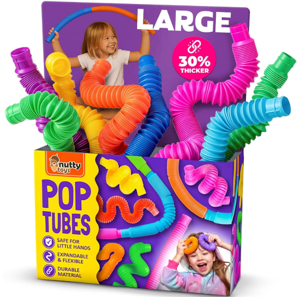 Nutty Toys 8 Pack Pop Tube Sensory Toys for Kids, Toddlers, Tweens & Teens (Pack of 2)
