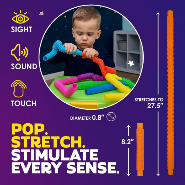 Nutty Toys 8 Pack Pop Tube Sensory Toys for Kids, Toddlers, Tweens & Teens (Pack of 2) - Image 3