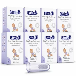 LITTLOO Silicone Baby Finger Toothbrush for Gentle Gum Cleaning & Massage (Pack of 8)