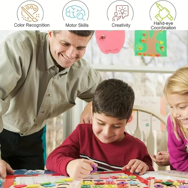 3Pcs Wooden Alphabet, Number And Shape Puzzle Board Set For Children (Pack of 2) - Image 4